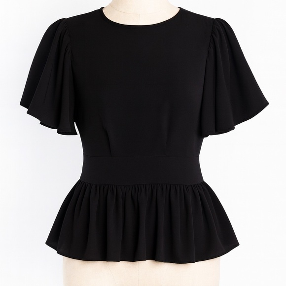 Express Black Ruffle Peplum Blouse Size Small Flutter Sleeve - Picture 1 of 7